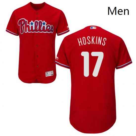 Mens Majestic Philadelphia Phillies 17 Rhys Hoskins Red Alternate Flex Base Authentic Collection MLB Jersey